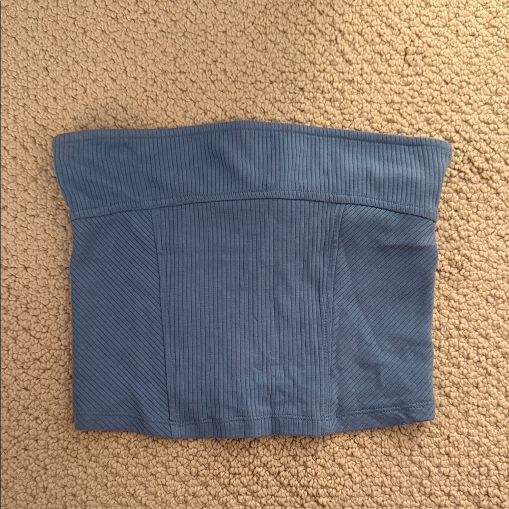 Blue Ribbed Tube Top